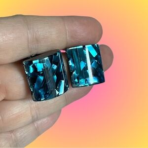 Vintage teal metallic confetti streamer lucite domed clip on earrings